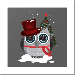 Top Hat Owl - Christmas Posters and Art